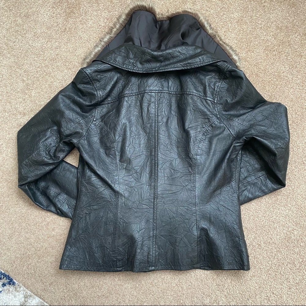 BB Dakota Black Leather Moto Jacket Faux Fur Collar Medium - Picture 12 of 14